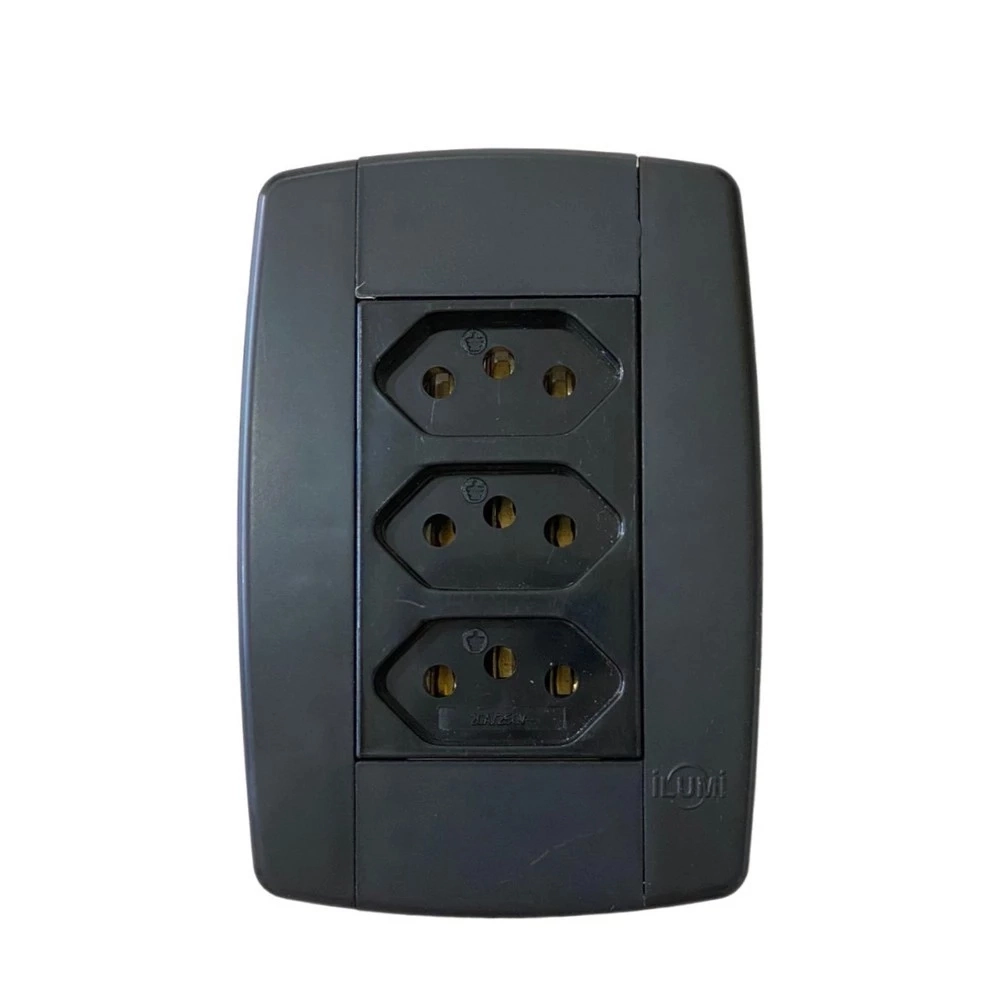 Conjunto 3 Tomadas Preta Monobloco 2p+t 20a 250v 4x2 Ilumi