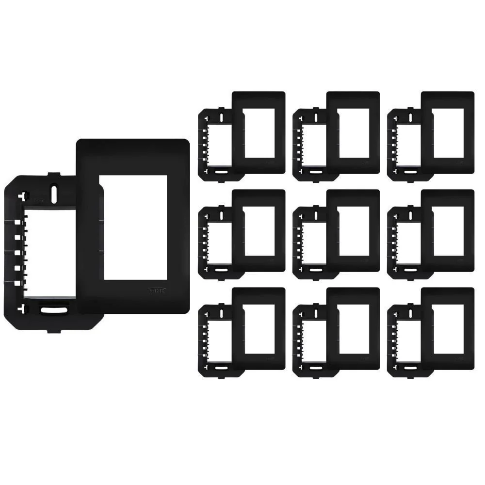 10 Placa Com Suporte Fame Habitat Black 4x2 Para 3 Módulos Horizontais Preto