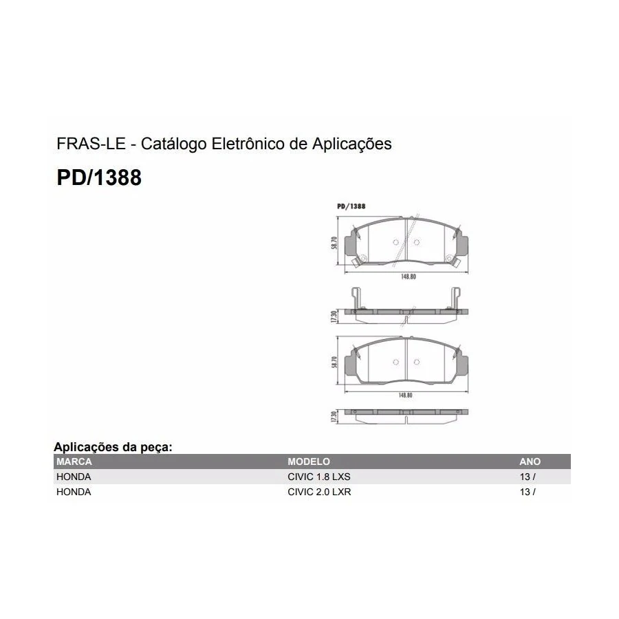 Pastilha de Freio Dianteira HONDA ACCORD/CIVIC - FRAS-LE PD1388