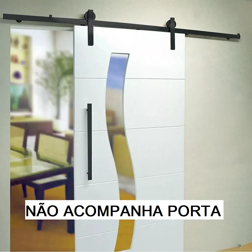 Kit Porta De Correr Roldana Aparente Trilho Preto 2 Mt