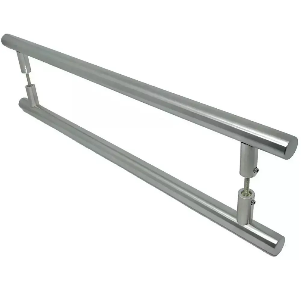 Puxador Para Porta Pivotante Madeira E Vidro Inox Redondo Escovado 80 Cm