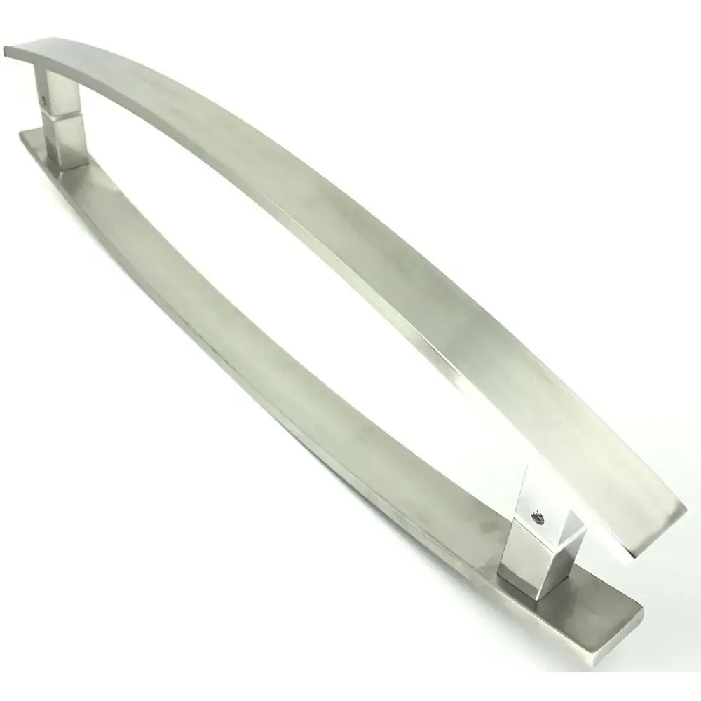 Puxador Para Porta Pivotante Curvo Madeira E Vidro Inox Escovado 80 Cm