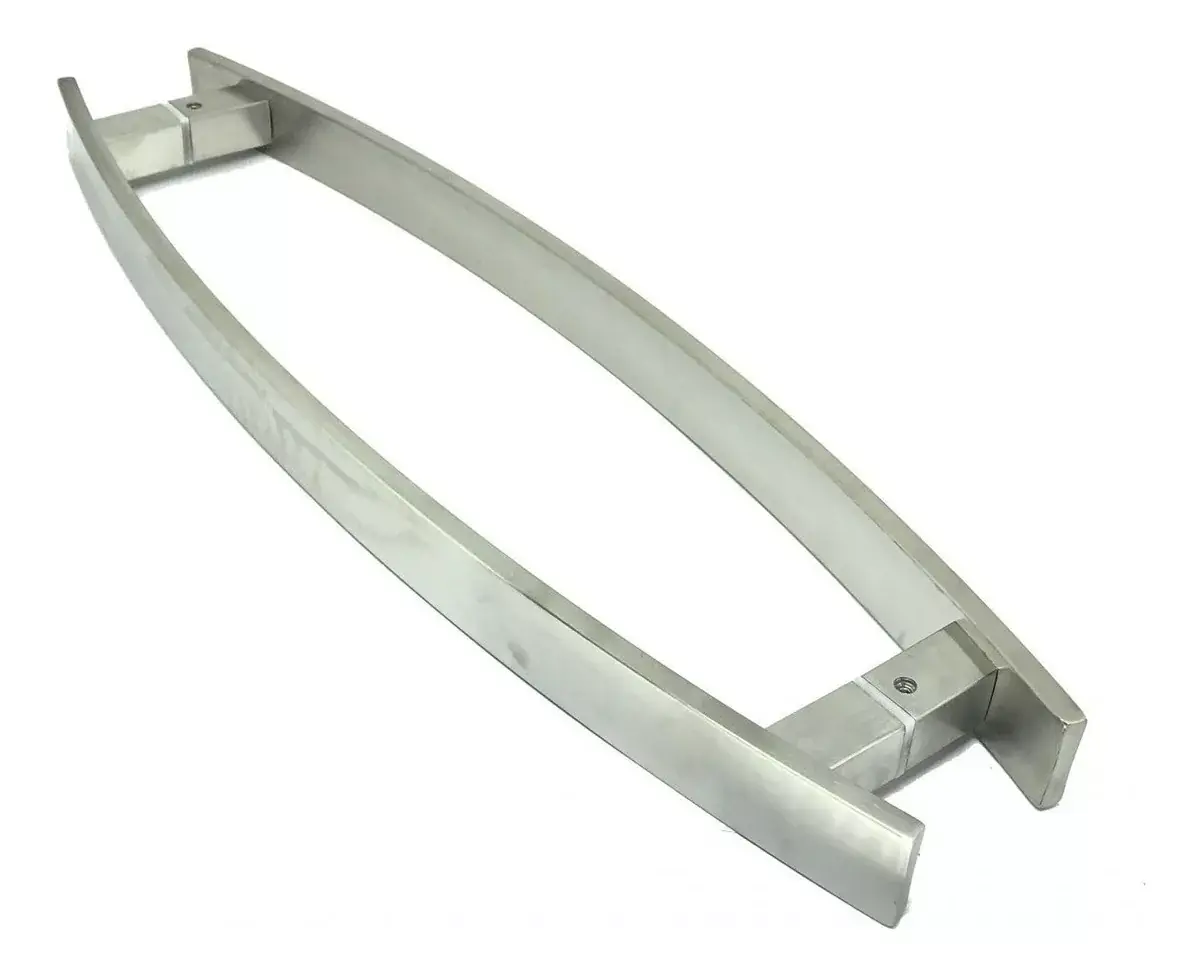 Puxador Curvo Para Porta Pivotante 1,2 Metros Madeira E Vidro Inox Escovado
