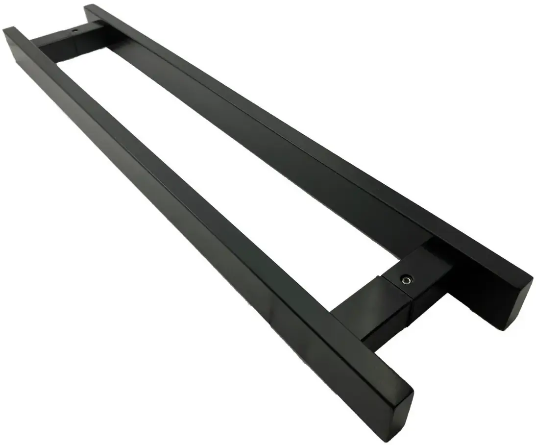 Puxador Para Porta Pivotante Madeira E Vidro Inox Preto 1 Metro