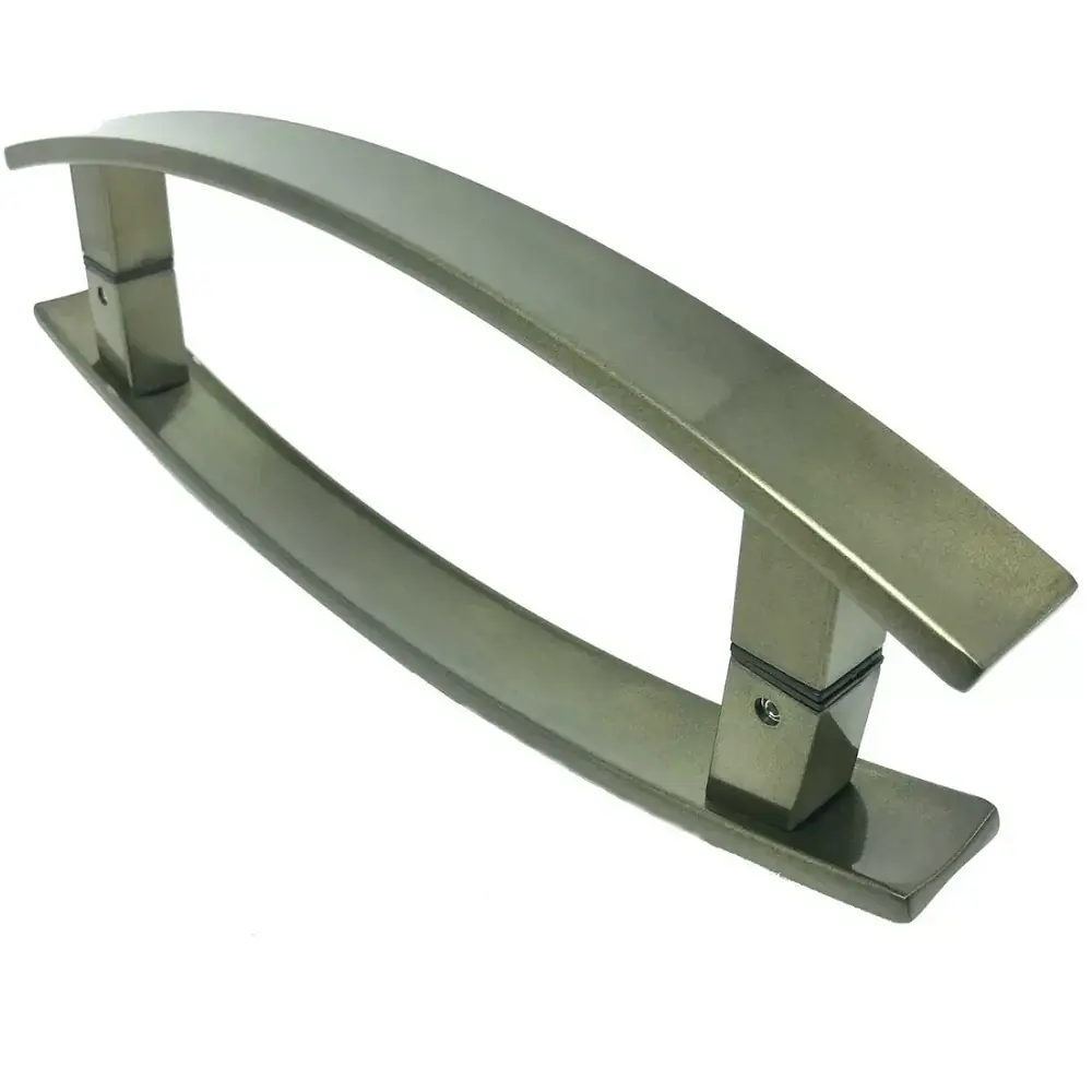 Puxador Para Porta Pivotante Curvo Madeira E Vidro Inox Ouro Velho 40 Cm