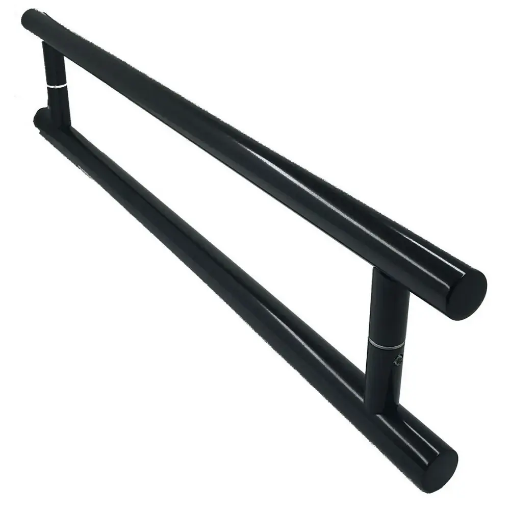 Puxador Para Porta Pivotante Madeira E Vidro Inox Preto 1 Metro Tubolar