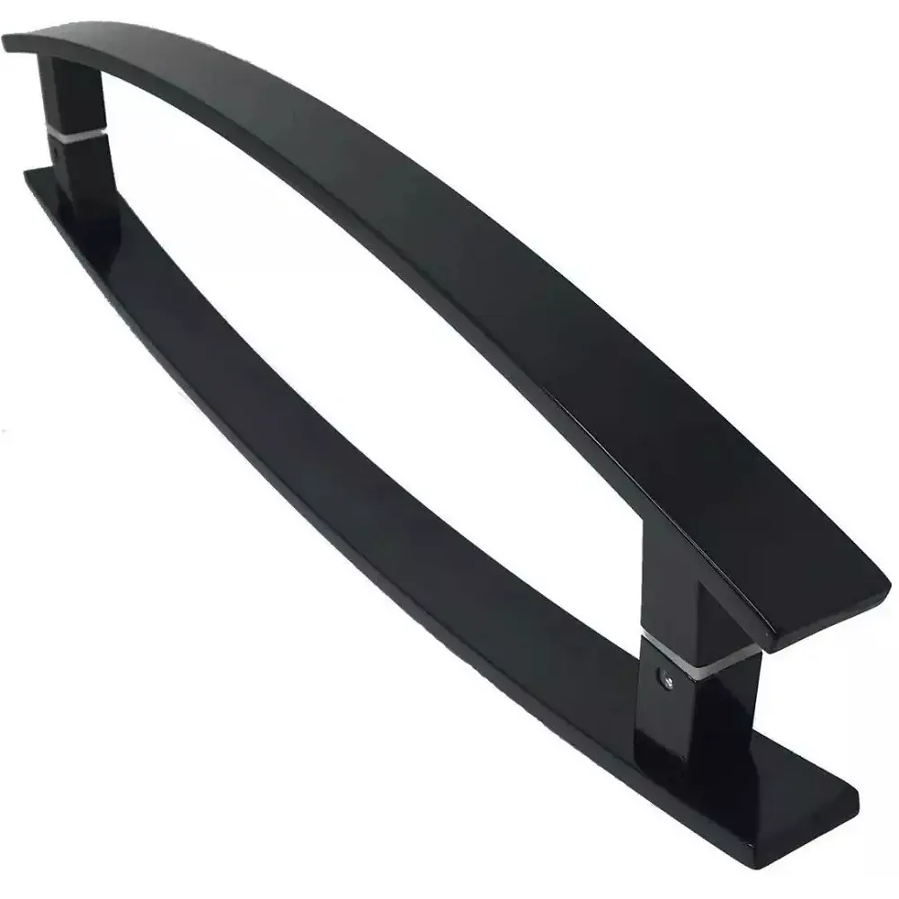 Puxador Para Porta Pivotante Curvo Madeira E Vidro Inox Preto 40 Cm