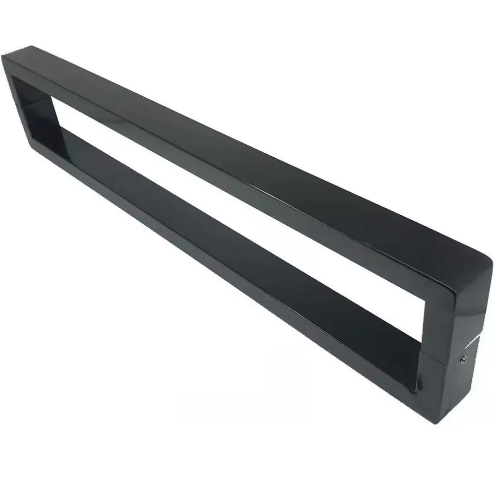 Puxador U Para Porta Pivotante 1 Metro Madeira E Vidro Inox Preto