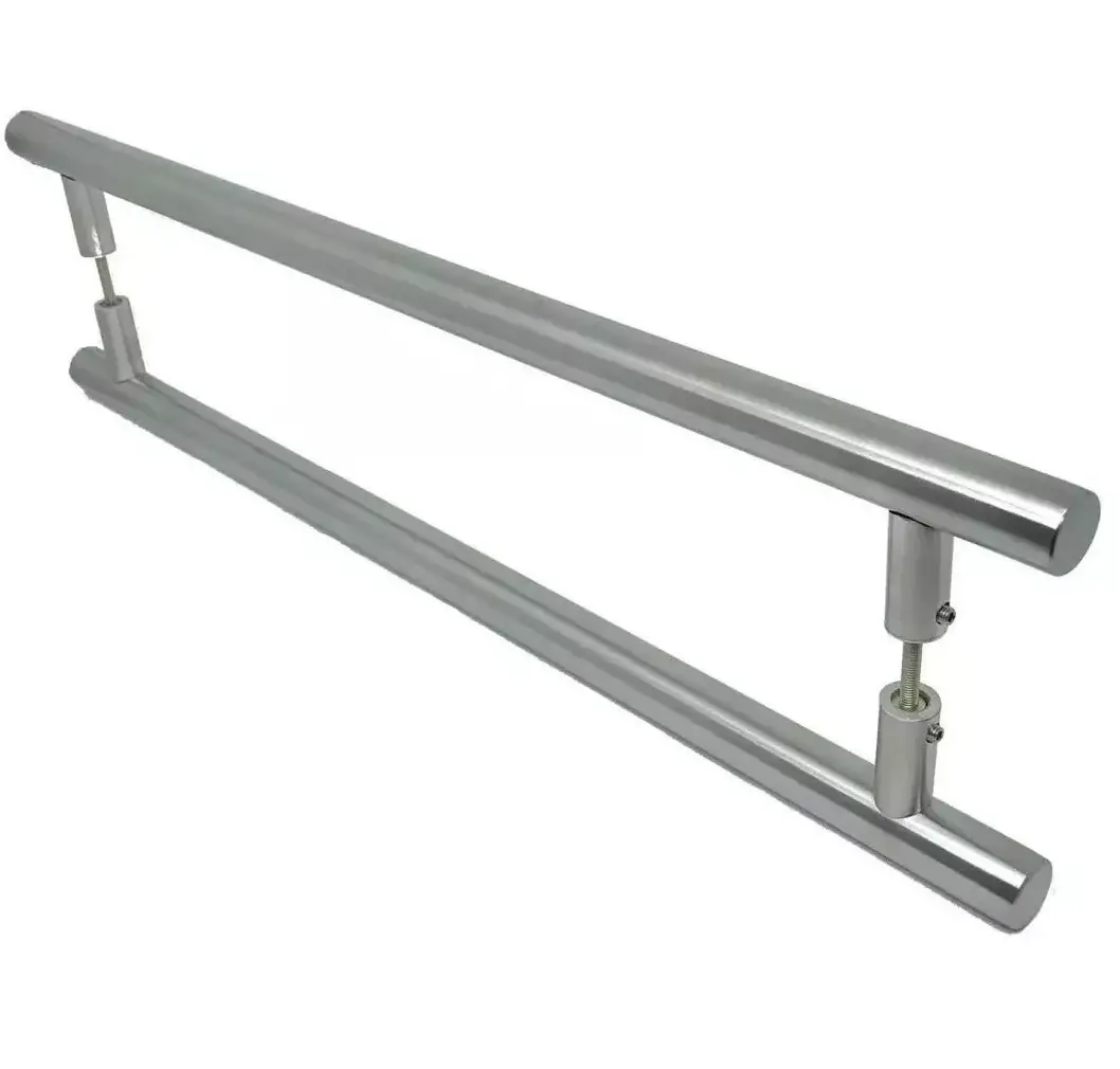 Puxador Para Porta Pivotante Madeira E Vidro Polido Inox 1,2 Metros Tubolar