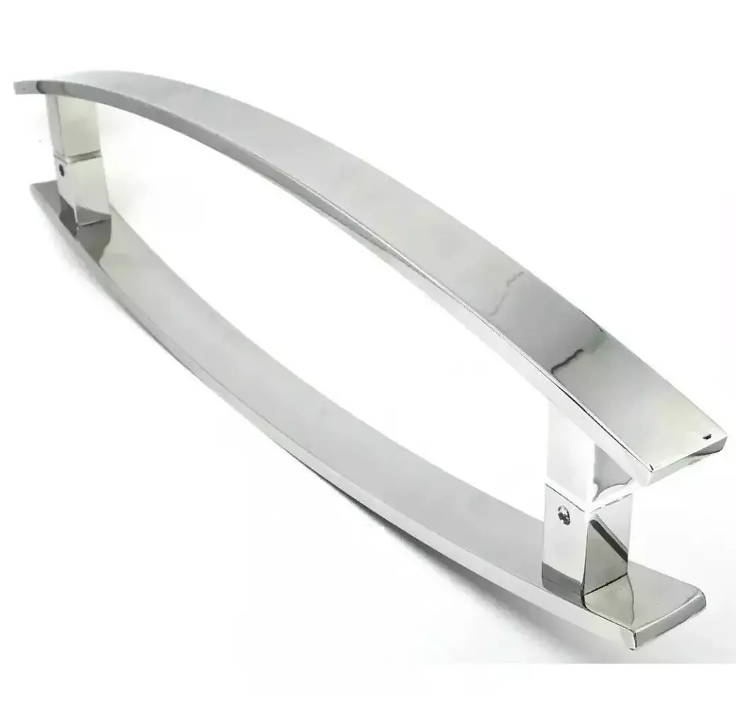 Puxador Curvo Para Porta Pivotante 1,8 Metros Madeira E Vidro Inox Polido