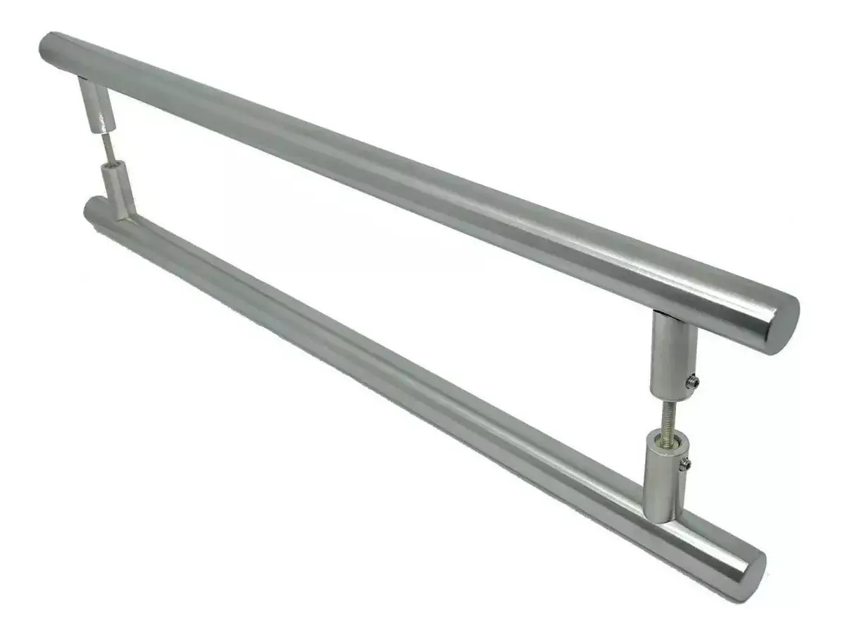 Puxador Para Porta Pivotante Madeira E Vidro Inox Escovado 1,2 Metros Tubolar