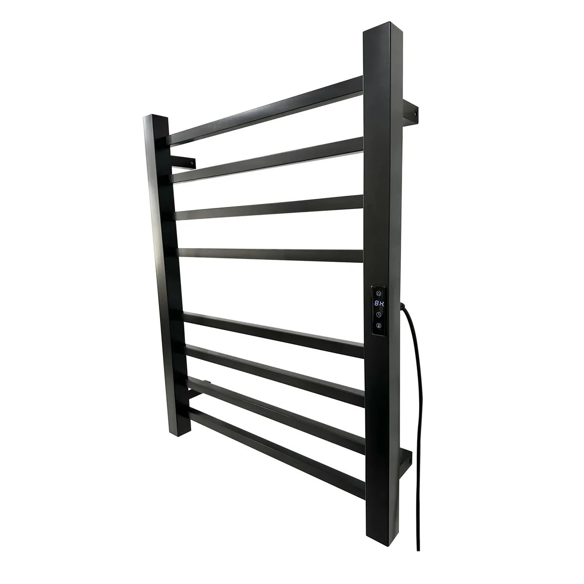Toalheiro Elétrico Térmico Inox 304 Preto Fosco Timer Digital 2 Toalhas - Fio Do Lado Direito - 220 Volts
