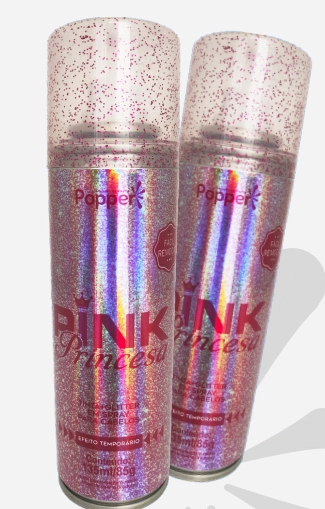 Tinta Com Glitter Spray Para Cabelo Pink Princesa 135ml Popper