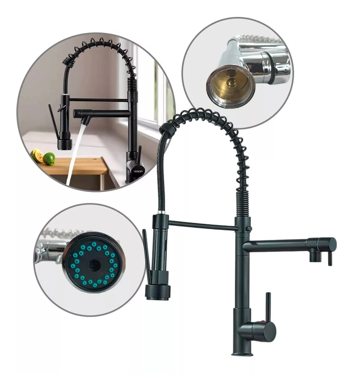 Torneira Gourmet Misturadora Monocomando Luxo Premium Inox Preta