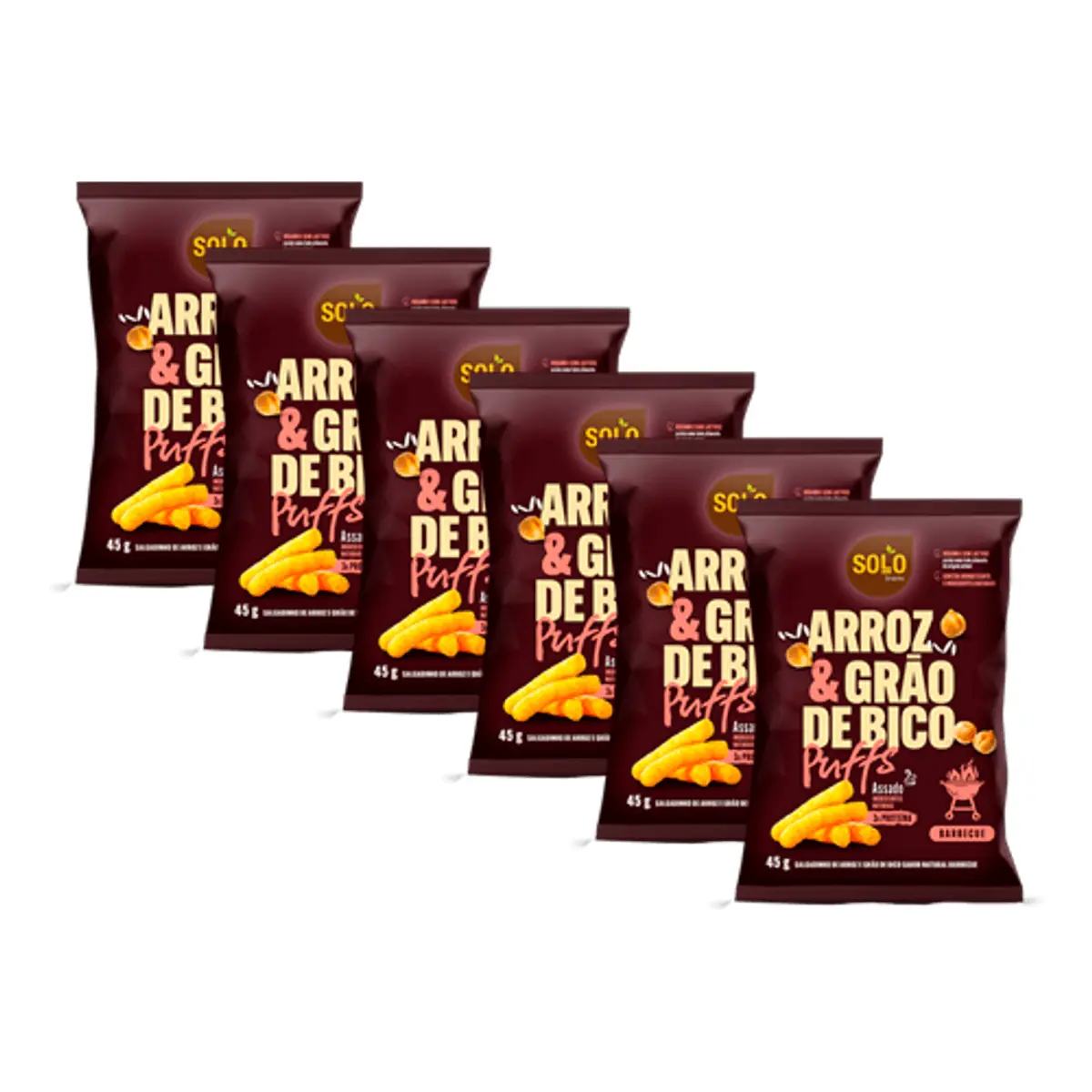 Kit 6X: Snack Puffs Arroz e Grão de Bico Barbecue Solo Snacks 45g