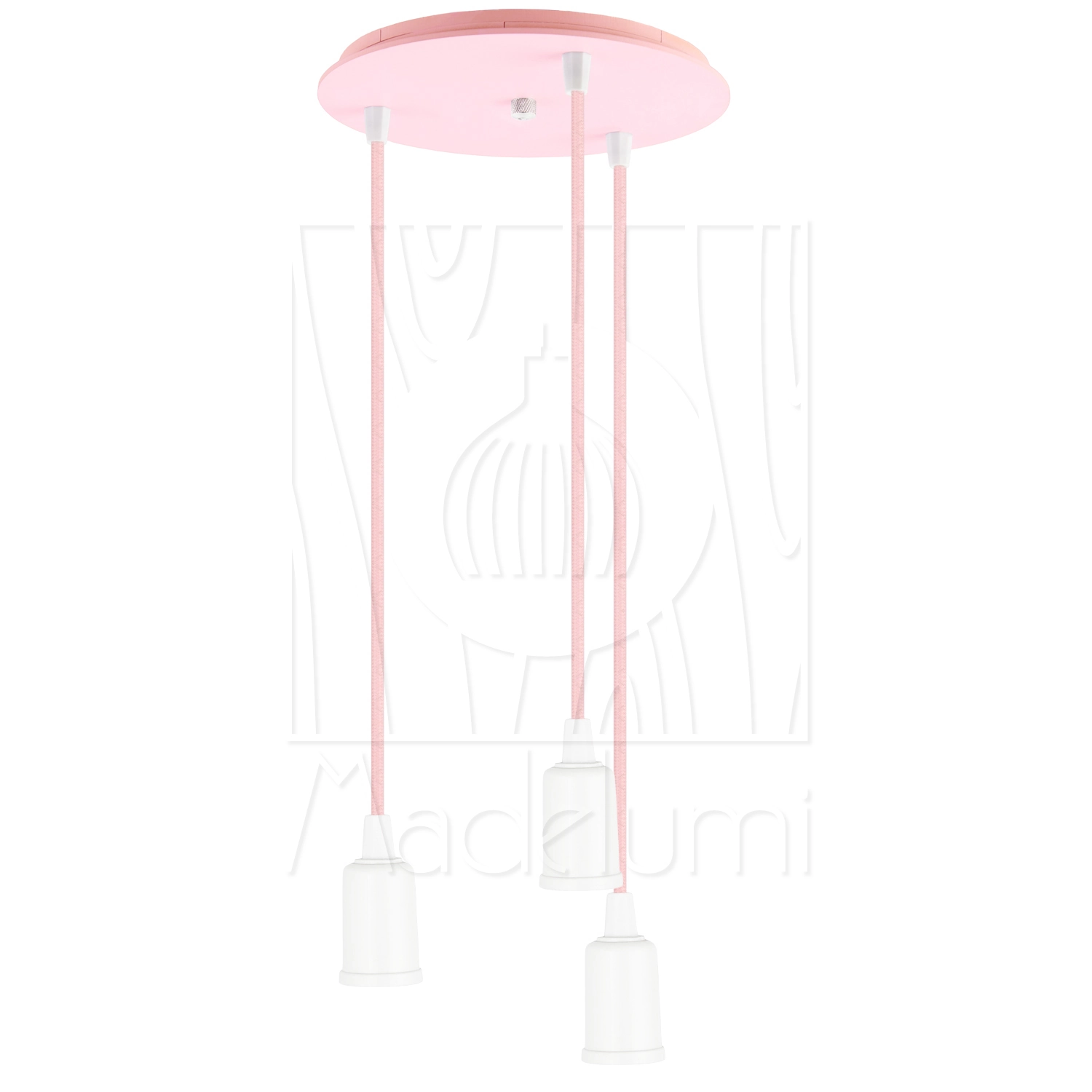 Pendente Industrial Cabo Tecido Triplo Cr E27 Vintage Rosa Claro