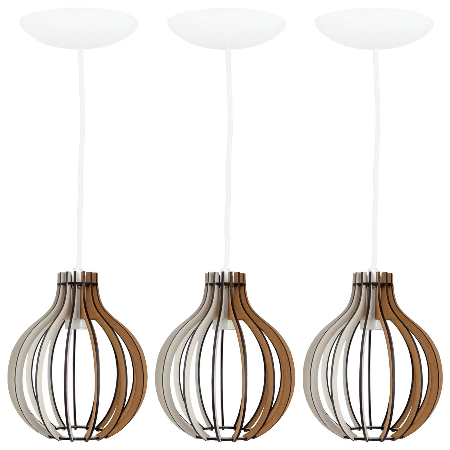 Pendente Bali E27 Mdf Branco Restaurante Contemporâneo  3un
