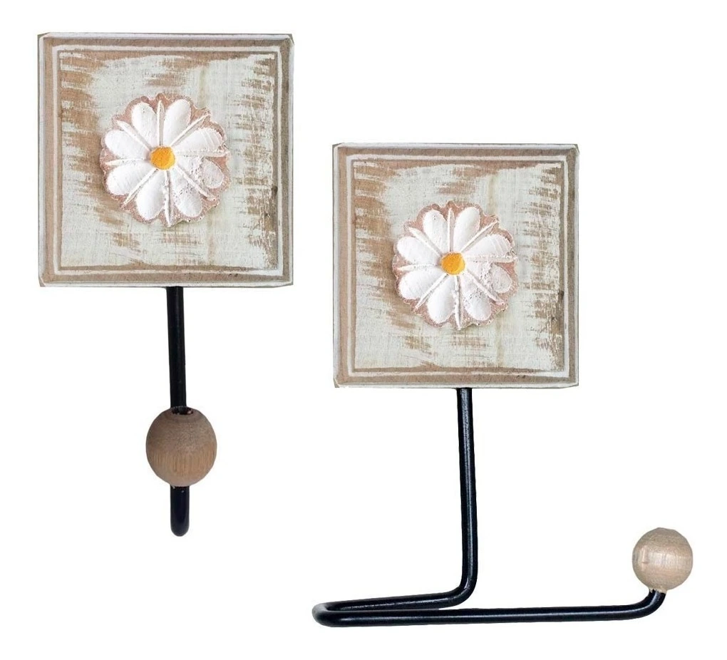 Kit Banheiro 2 Porta Papel Higiênico 2 Toalheiros Flor - Branco