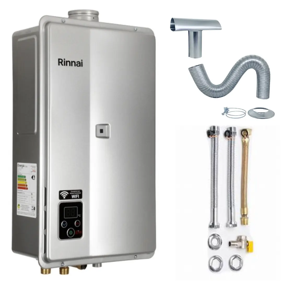 Aquecedor De Água A Gás Rinnai Reu E27 Feh 27 Litros Prata Kit Completo Gas:gn