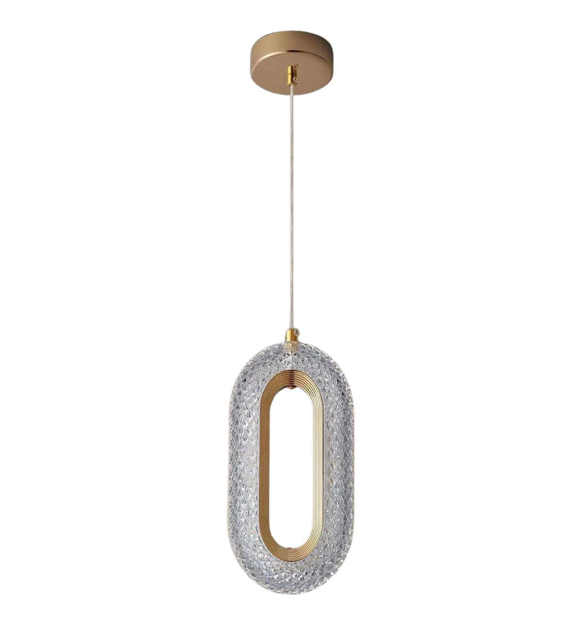 Pendente Oval Acrílico Dourado 25cm Led 8w 3 Em 1 Bivolt 15741-pl