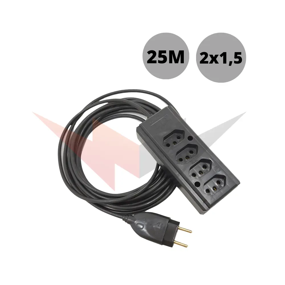 Extensão Quadrupla Construção 25 Metros De Cabo Pp 2x1,50mm