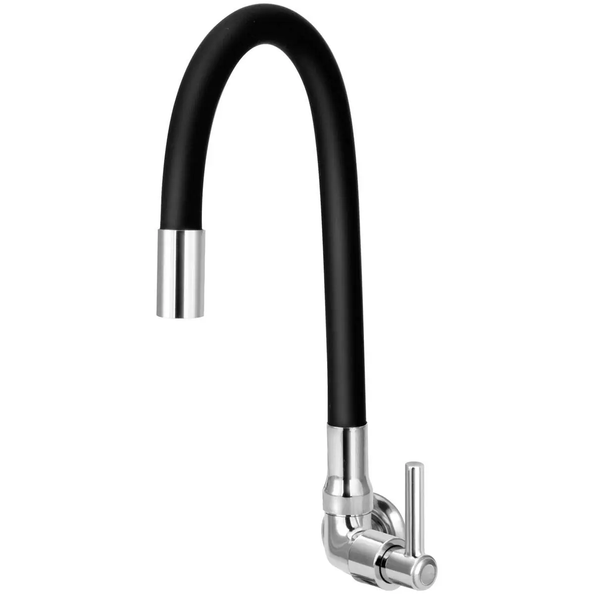 Torneira Para Cozinha De Parede Bica Flexível Gourmet Preto Del Metais