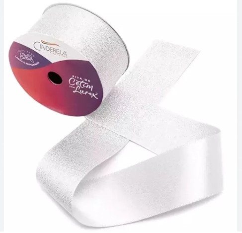 Fita Cetim C/lurex 10m 22mm Branco