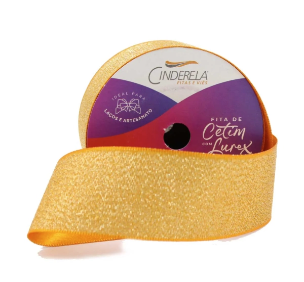 Fita Cetim C/lurex 10m 22mm Amarelo Ouro