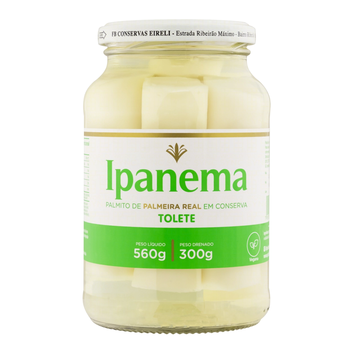 Palmito de Palmeira Real em Conserva Tolete IPANEMA Vidro 560g