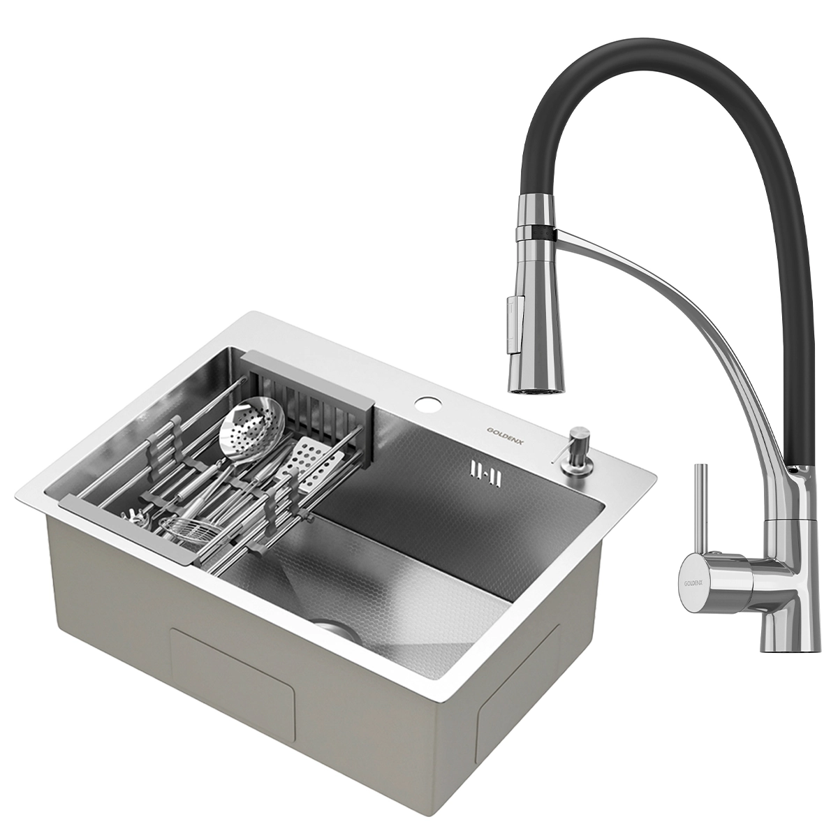 Kit Cuba Gourmet Quebec 60cm Aço Inox 304 e Torneira Gourmet Florença Monocomando GoldenX