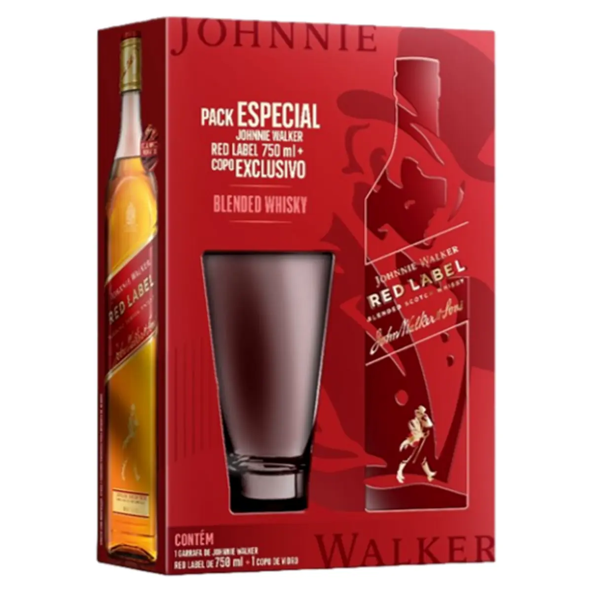 Kit Copo Whisky Escocês Blended Red Label Johnnie Walker 750ml