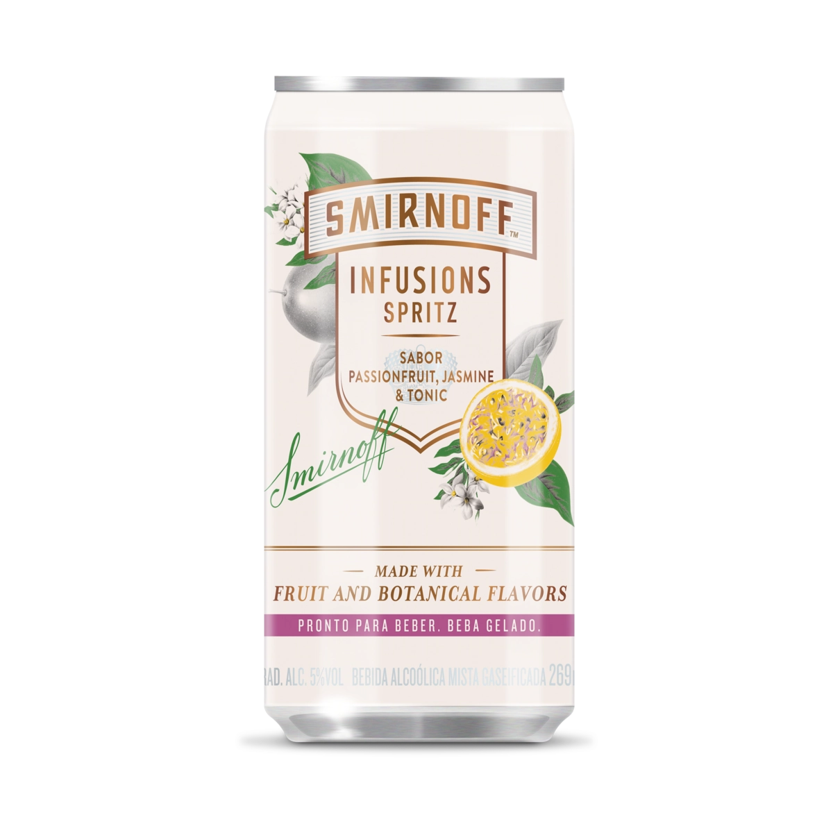 Bebida Mista Alcoólica Gaseificada Passionfruit, Jasmine & Tonic Smirnoff Infusions Spritz Lata 269ml