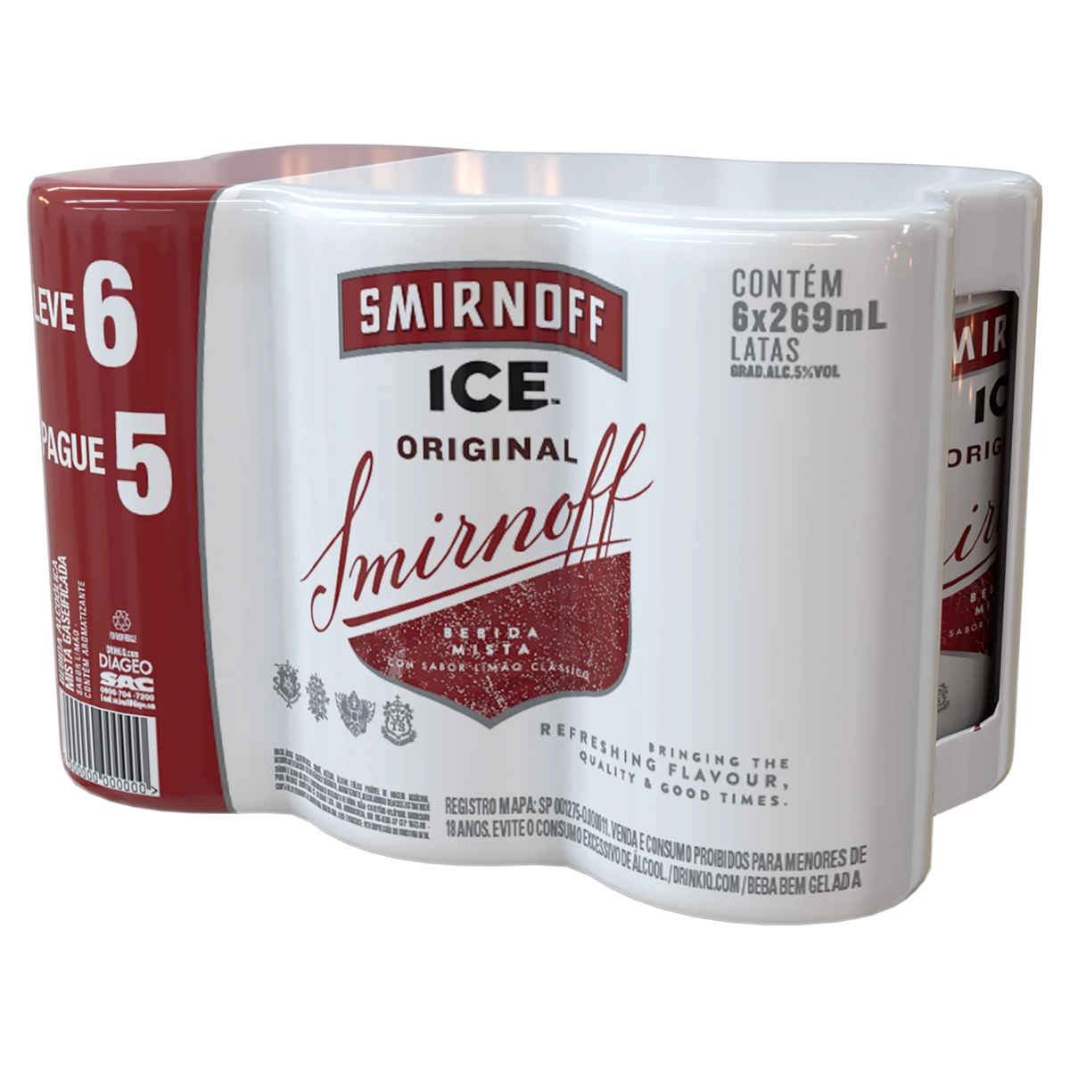 Pack Bebida Mista Alcoólica Limão Clássico Smirnoff Ice Lata 269ml Cada Leve 6 Pague 5 Unidades