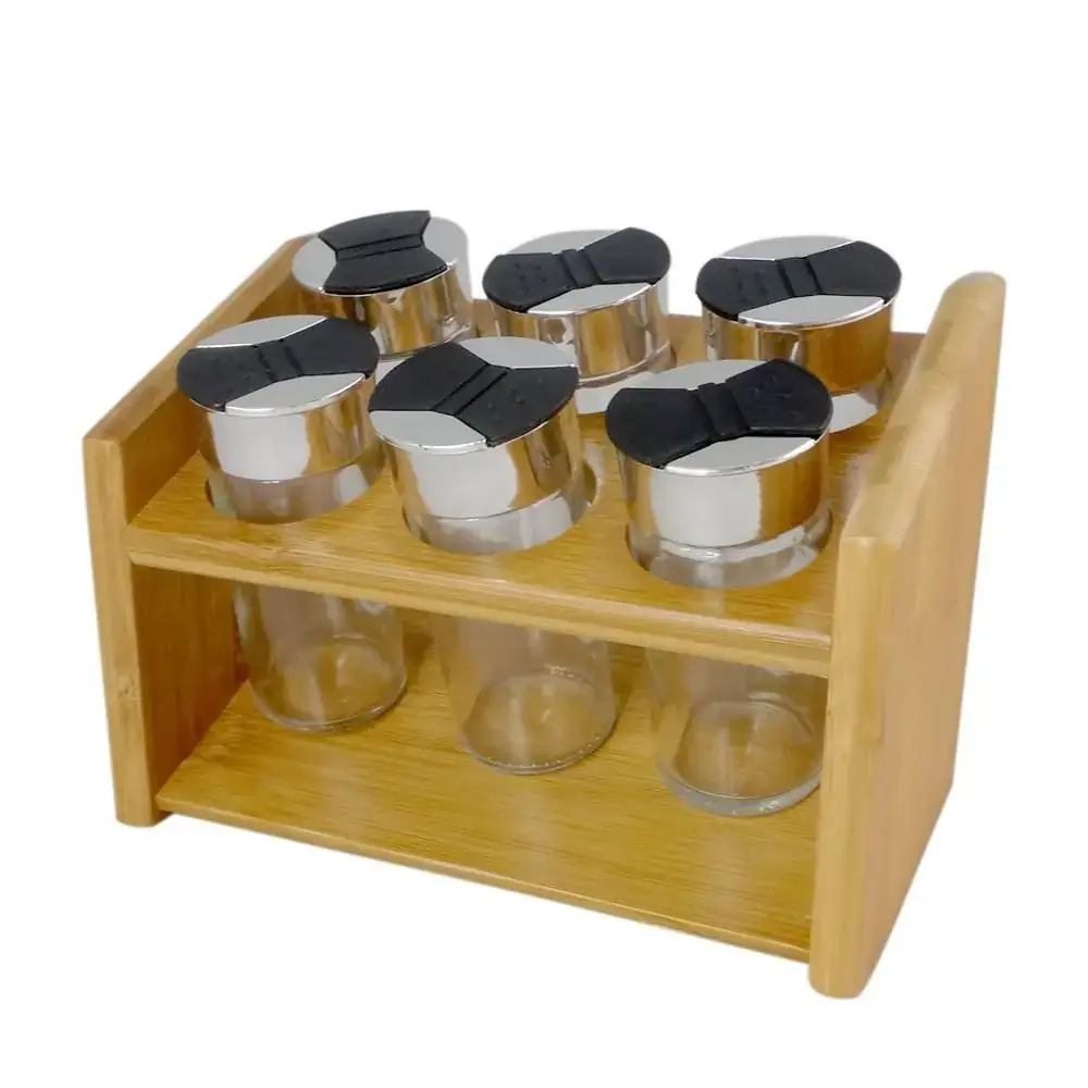Jg.6 Porta Condimentos Dynasty Vidro Sup.bambu