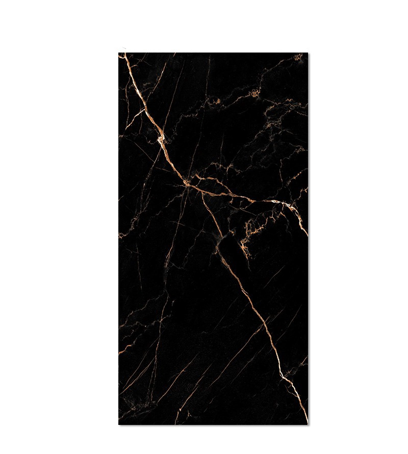 Revestimento De Parede Mármore Preto Listras Dourado Porcelanato Flexível 2m X 1m
