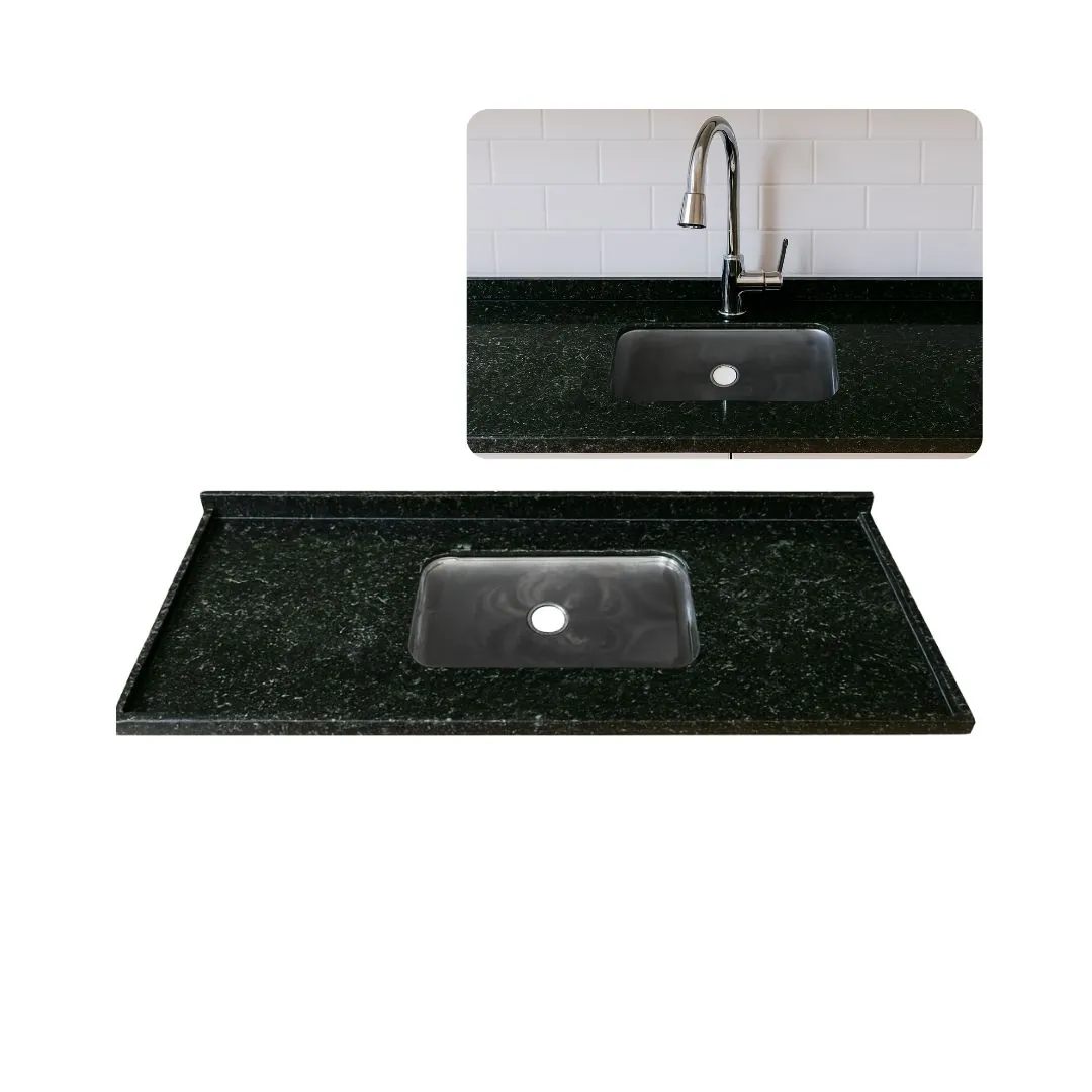 Pia De Cozinha Granito Verde Ubatuba 100cm Cuba Inox N1 Rasa Verde Ubatuba