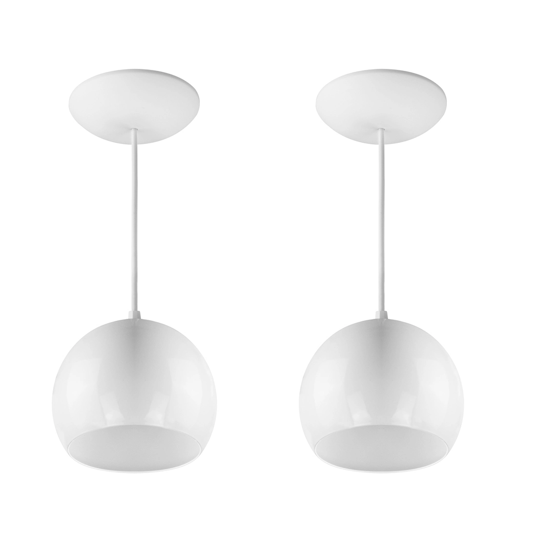Kit 2 Pendente Lowcost Bola Pequena Alumínio 15cm Branco