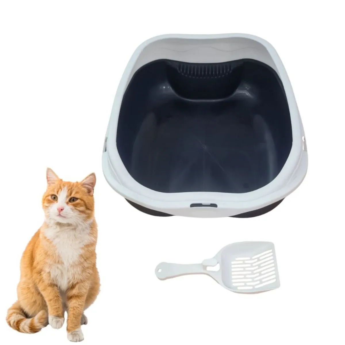 Caixa de Areia Banheiro Higiênica Bandeja Para Pets Gatos com Borda + 1 Pá Coletora Tamanho Grande A