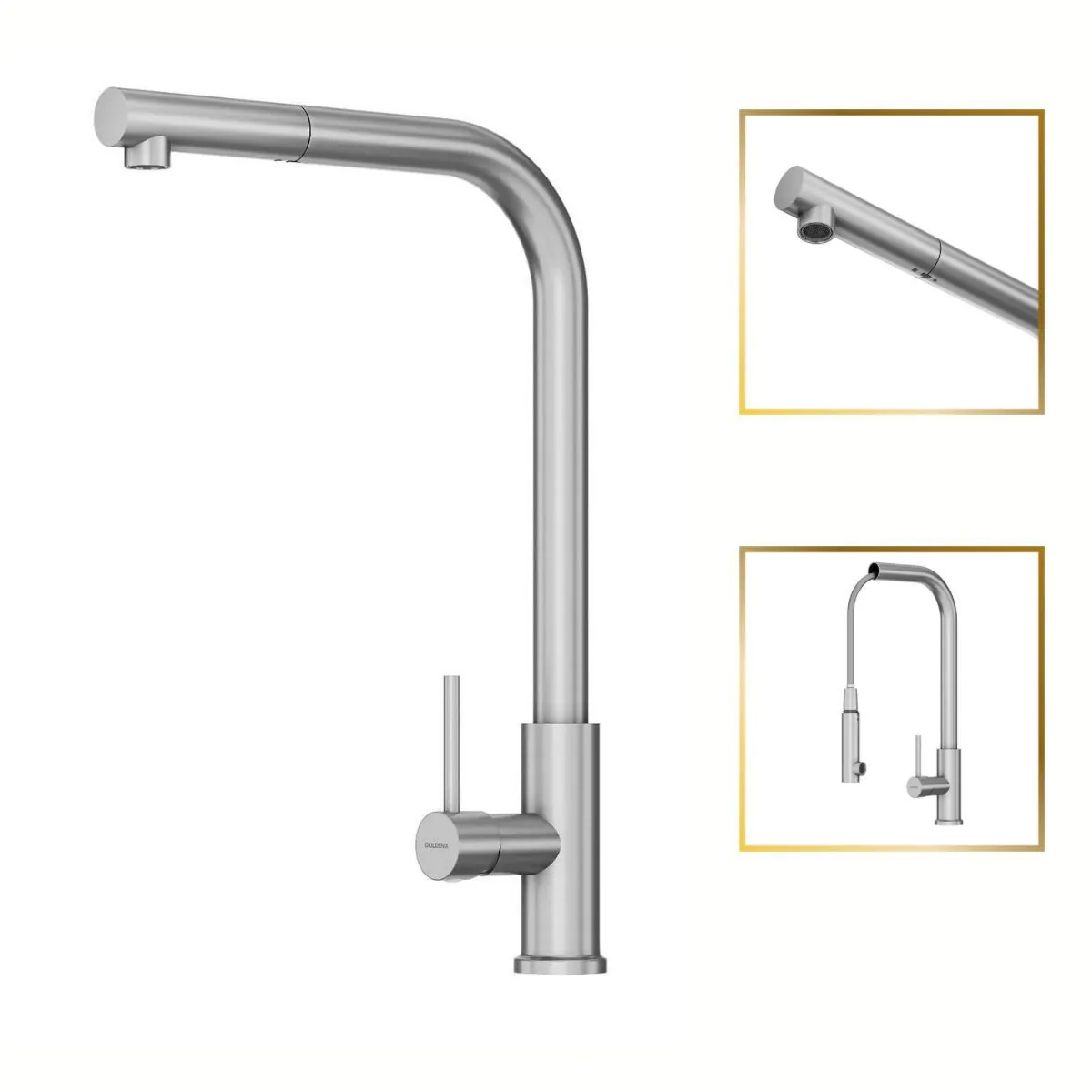 Torneira Gourmet Luxo Toronto Spray Extraível Aço Inox 304 Goldenx