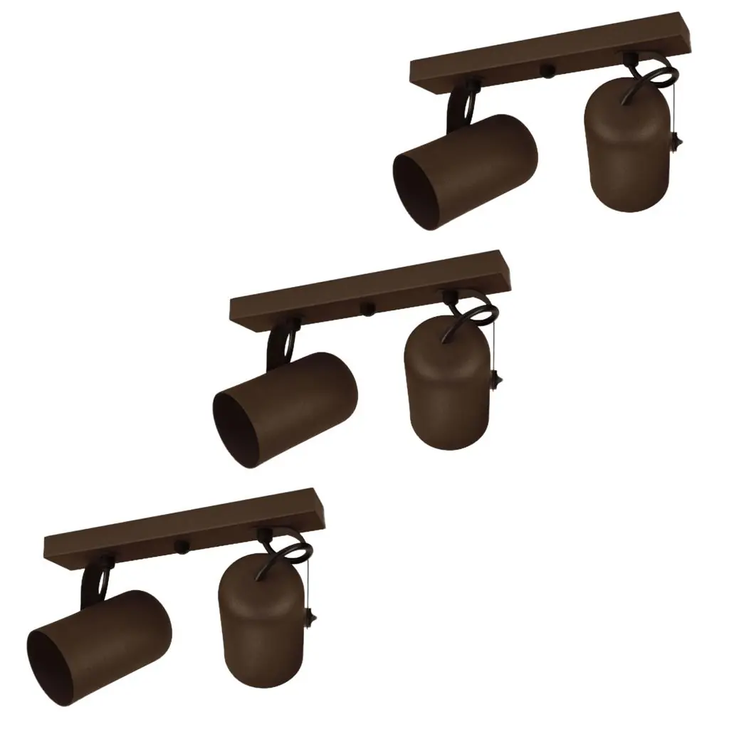 Kit 3 Luminárias Teto Trilho 2 Spots Direcionáveis Marrom
