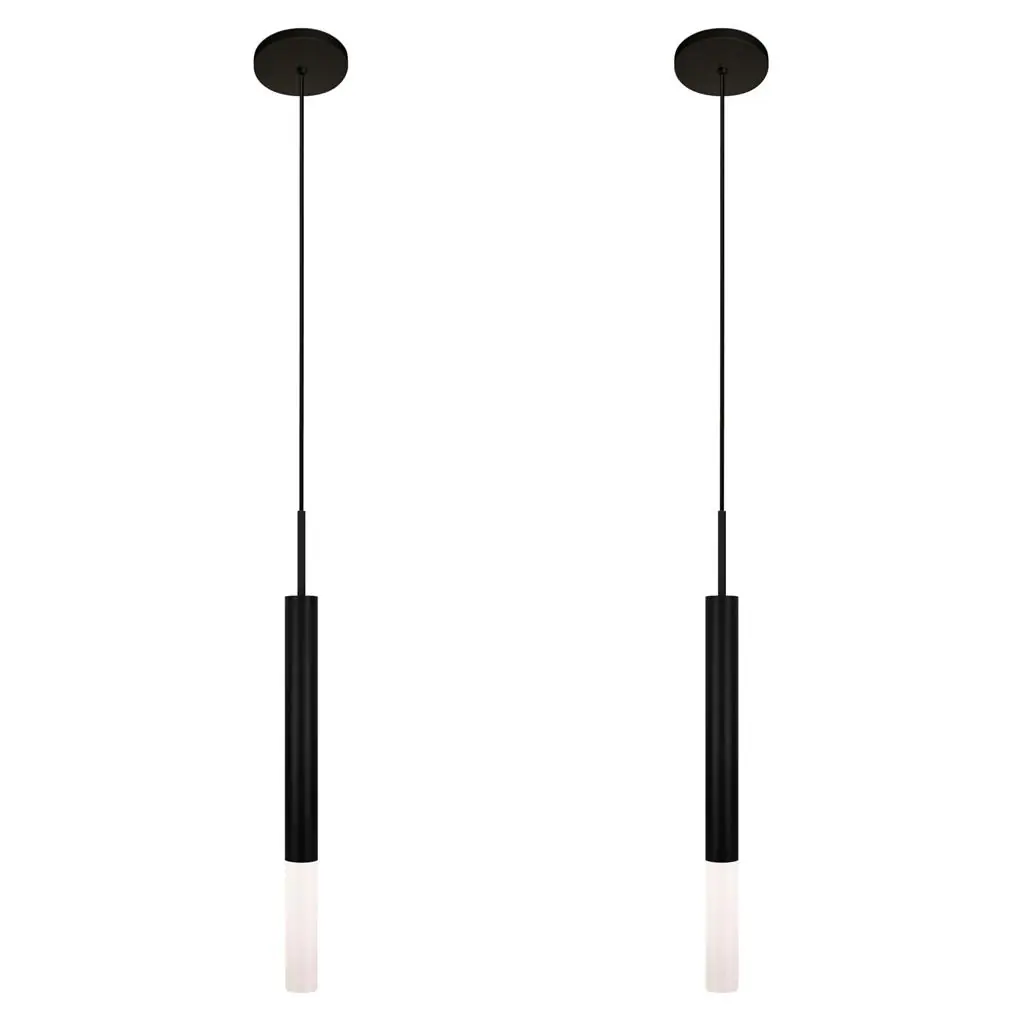 Kit 2 Luminárias Teto Pendente Tubo Difusor Balcão Preto