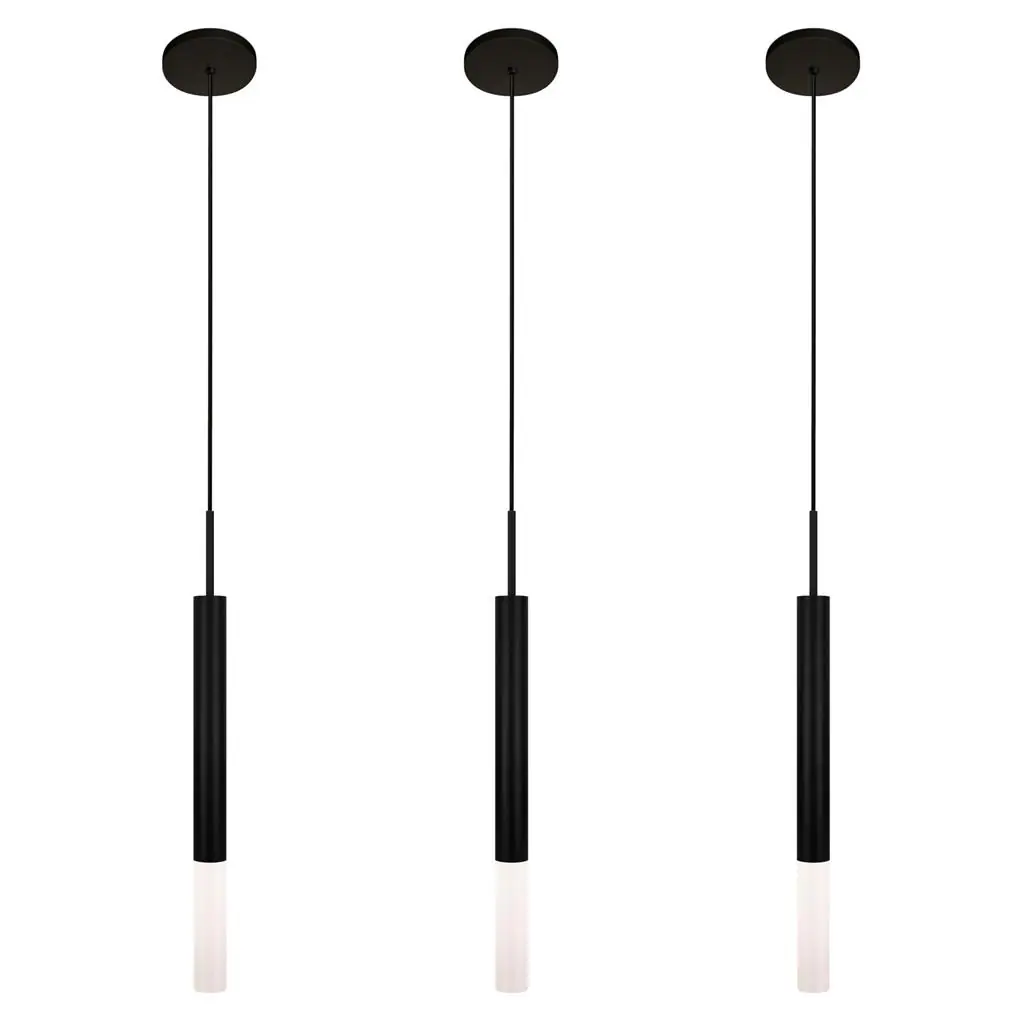 Kit 3 Luminárias Teto Pendente Tubo Difusor Balcão Preto
