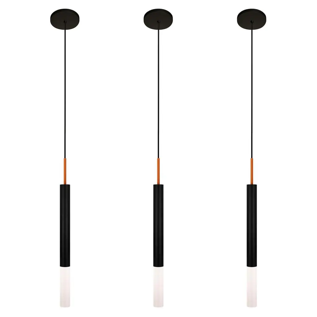 Kit 3 Luminárias Teto Pendente Tubo Difusor Sala Preto Cobre