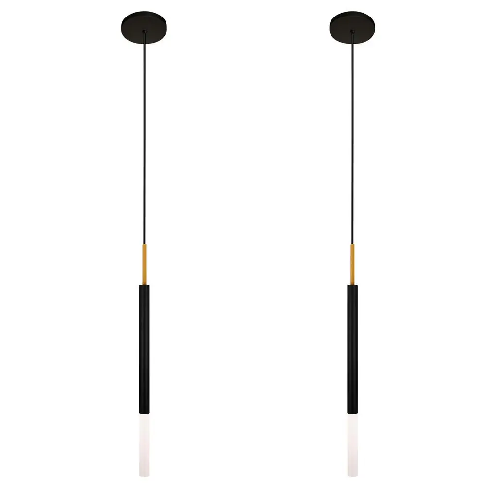 Kit 2 Luminárias Teto Pendente Tubo Difusor Preto Dourado