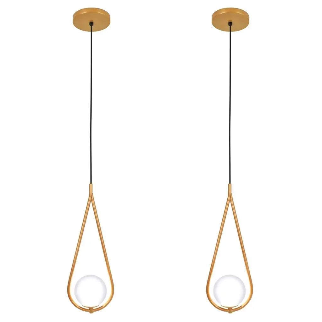 Kit 2 Luminárias Pendente Gota Globo Vidro Quarto Dourado