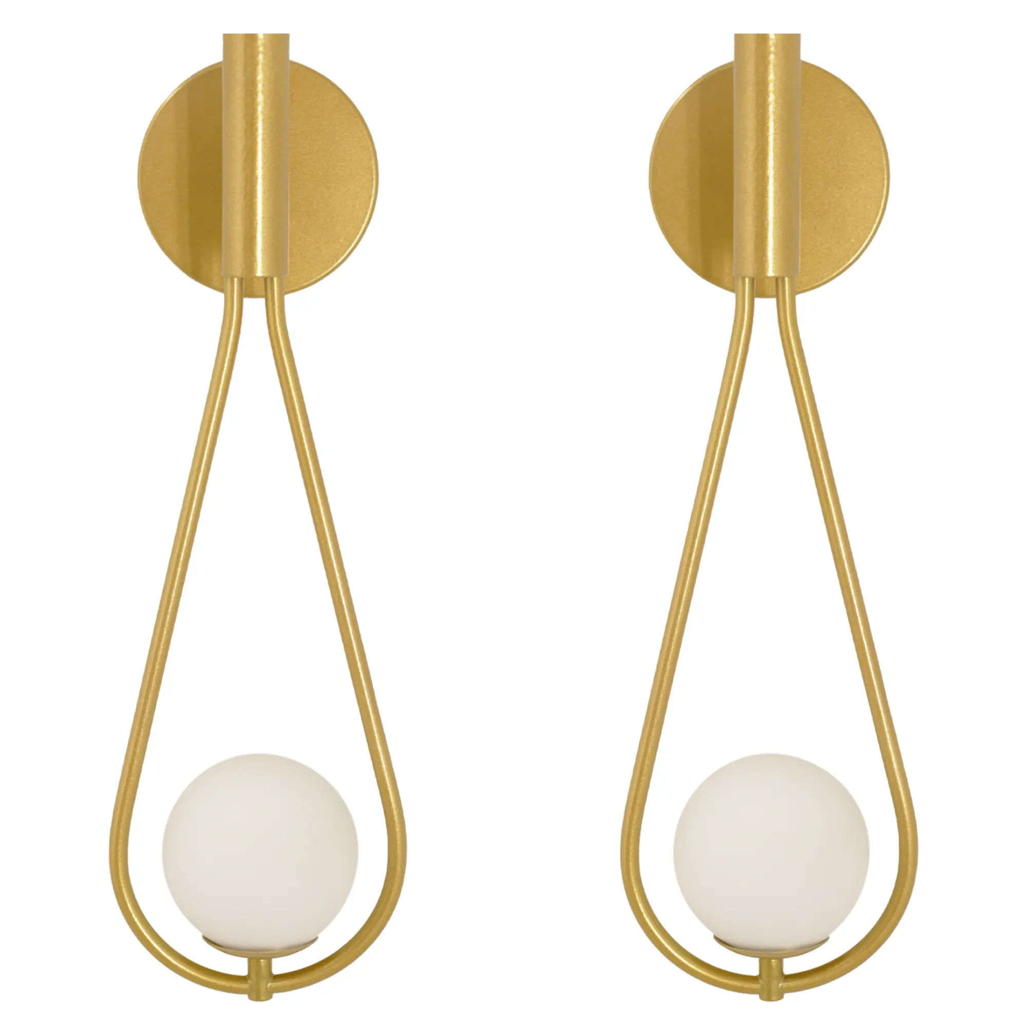 Kit 2 Luminárias Arandela Gota Tubo Globo Vidro Hall Dourado