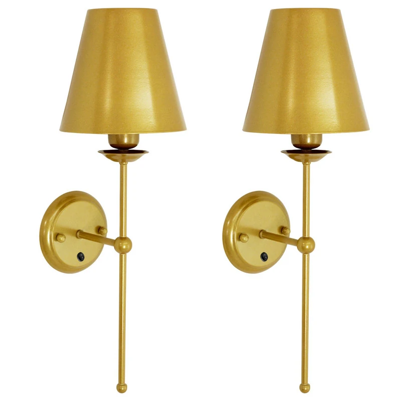 Kit 2 Arandela De Parede Tocheiro Cúpula Metal Botão Dourado