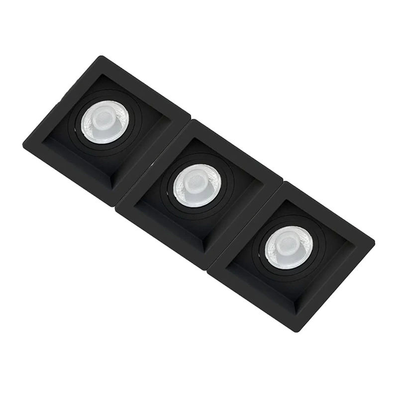 Spot Triplo Embutir Quadrado Recuado Preto Para Par30 E27