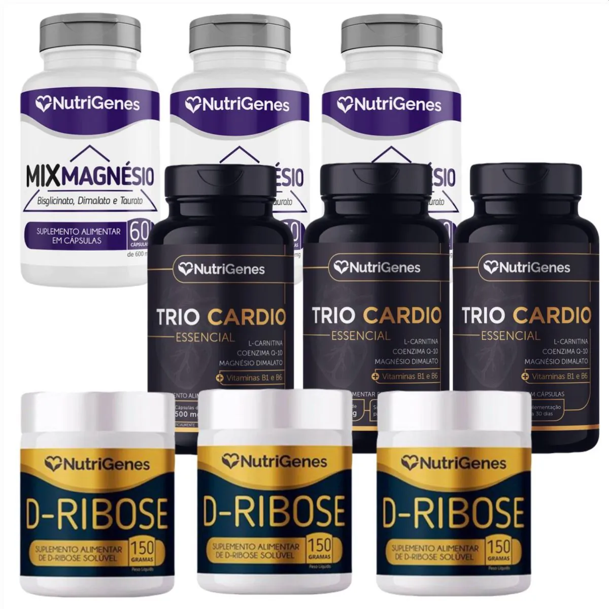 3x Trio Cardio +3x D Ribose + 3x Mix Magnésio - Nutrigenes