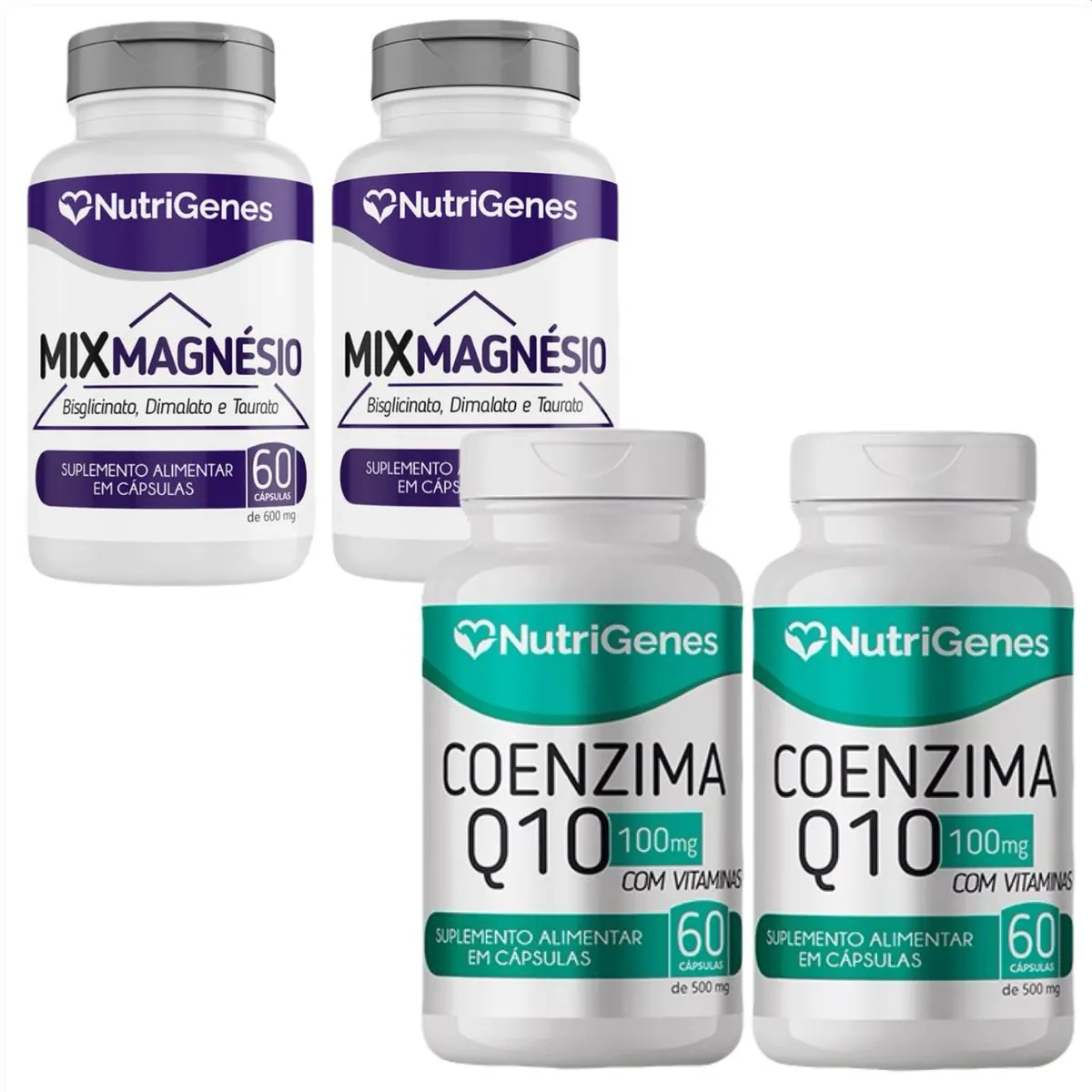 2x Mix Magnésio + 2x Coenzima Q10 Coq10 - Nutrigenes